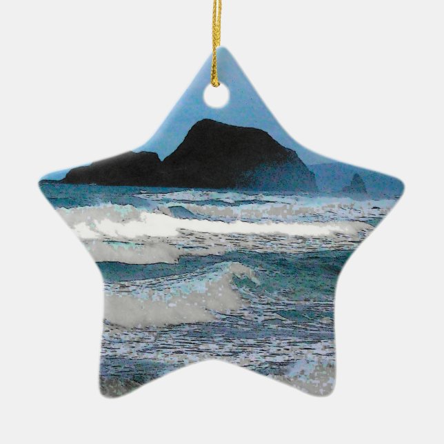 Hawaiian Coastal Island Ocean Tropical Paradise Ceramic Ornament (Front)