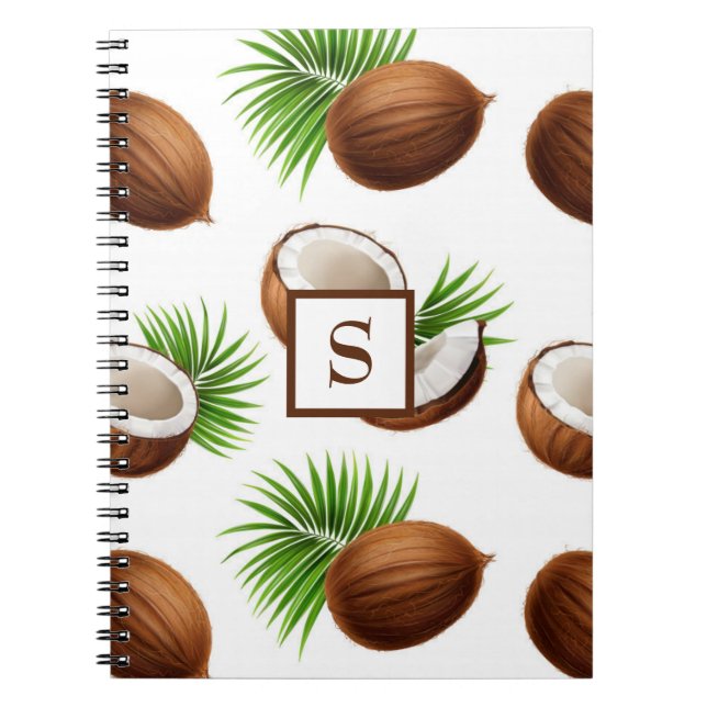 Hawaiian Coconuts Monogram Tropical Notebook (Front)