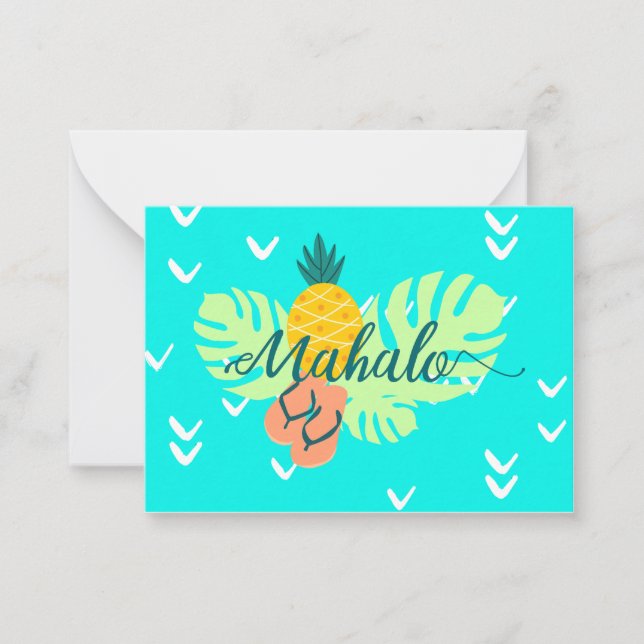 Hawaiian Colourful Beach Mahalo Pineapple Monstera Card (Front)