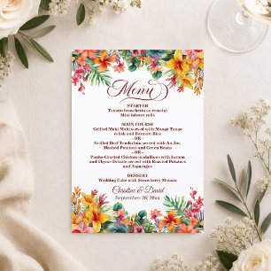 Hawaiian Colourful Floral Wedding Menu