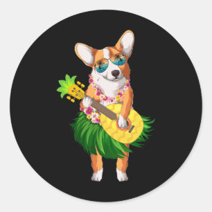 Hawaiian Corgi Dog And Pineapple Ukulele Summer Va Classic Round Sticker