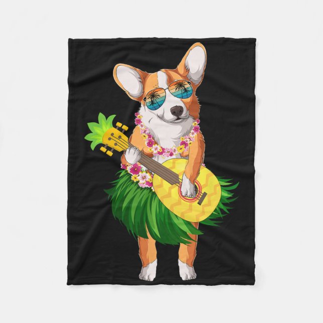 Hawaiian Corgi Dog And Pineapple Ukulele Summer Va Fleece Blanket (Front)