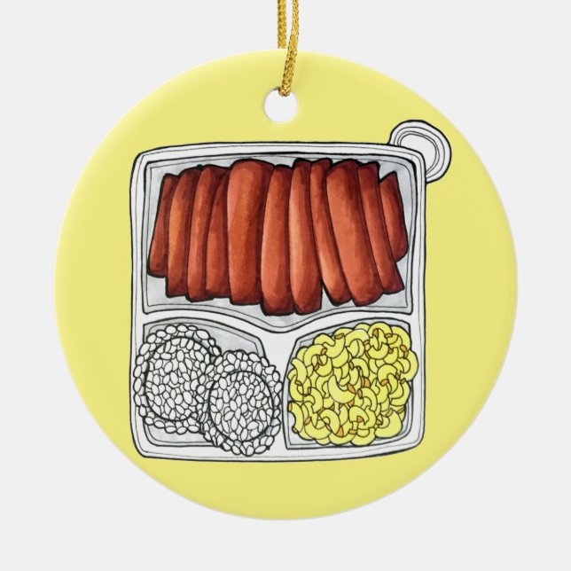 Hawaiian Cuisine Plate Lunch Rice Macaroni Salad Ceramic Ornament (Front)