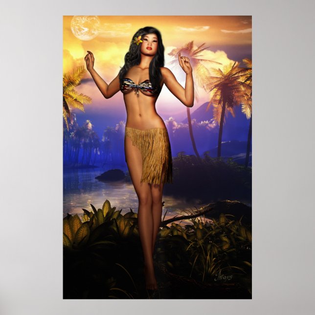 Hawaiian Dancer Sunrise Poster (Front)