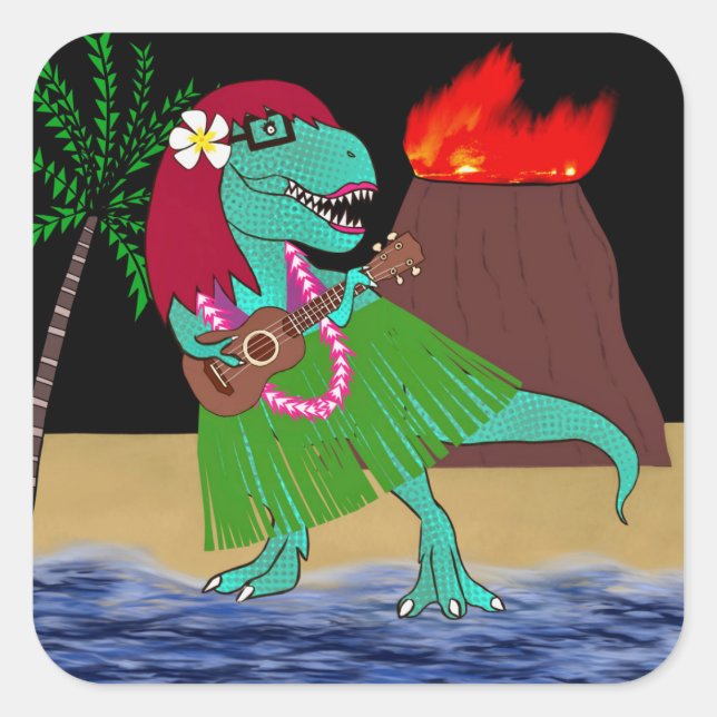 Hawaiian Dinosaur Ukulele Square Sticker (Front)