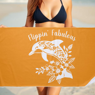 Hawaiian Dolphin -Fisherman Core-Orange Beach Towel