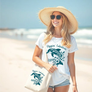 Hawaiian Dolphin-Flippin' Fabulous-Fisherman Core- Large Tote Bag