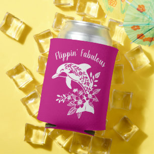 Hawaiian Dolphin Flippin' Fabulous Pink Can Cooler