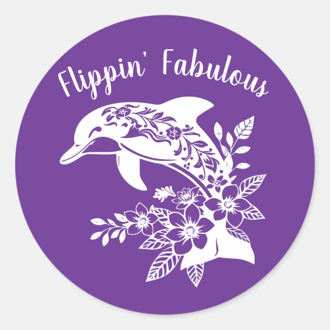 Hawaiian Dolphin Flippin Fabulous-Purple Classic Round Sticker (Front)