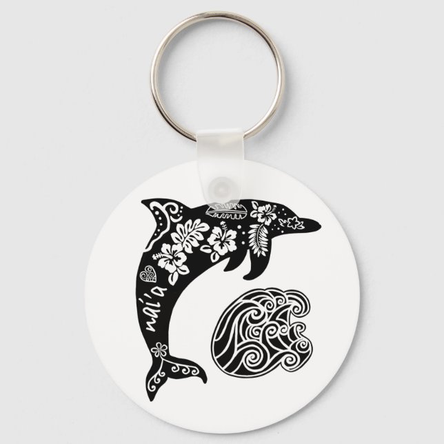 Hawaiian dolphin with wave keychain (Front)