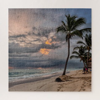 Hawaiian Exotic Beach Palm Trees & Sunrise Jigsaw Puzzle