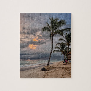 Hawaiian Exotic Beach Palm Trees & Sunrise Jigsaw Puzzle