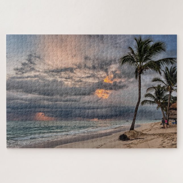 Hawaiian Exotic Beach Palm Trees & Sunrise Jigsaw Puzzle (Horizontal)