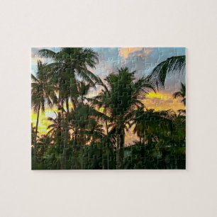 Hawaiian Exotic Beach Palm Trees Sunset Jigsaw Puzzle