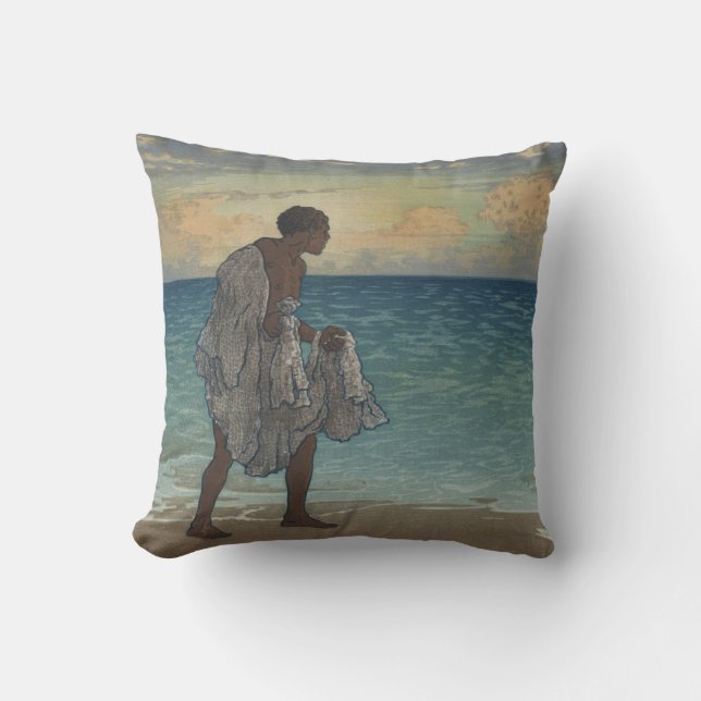 Hawaiian Fisherman Vintage Art, 1920s Throw Pillow (Front)