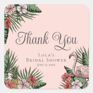 Hawaiian Flamingo & Hibiscus Thank You Square Sticker