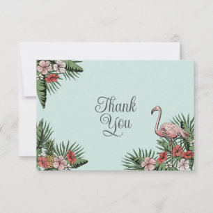 Hawaiian Flamingo & Hibiscus Turquoise Thank You Card