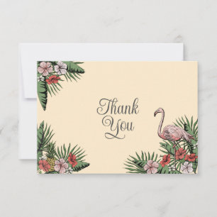 Hawaiian Flamingo & Hibiscus Yellow Thank You Card