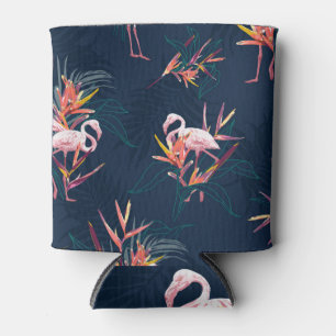 Hawaiian Flamingo: Tropical Vintage Artwork Can Cooler