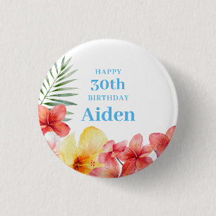 Hawaiian Floral Birthday 1 Inch Round Button
