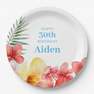Hawaiian Floral Birthday Paper Plate