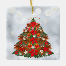 Hawaiian Floral Christmas Tree Holiday Ornament