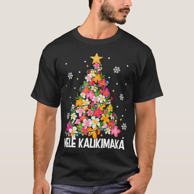 Hawaiian Floral Christmas Tree Mele Kalikimaka T-Shirt (Front)