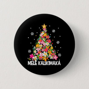 Hawaiian Floral Christmas Tree Mele Kalikimaka Tro 2 Inch Round Button