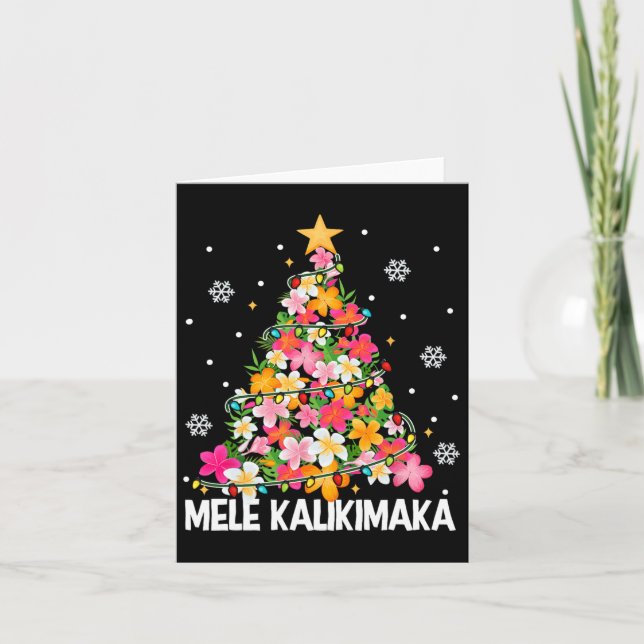 Hawaiian Floral Christmas Tree Mele Kalikimaka Tro Card (Front)
