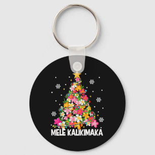 Hawaiian Floral Christmas Tree Mele Kalikimaka Tro Keychain