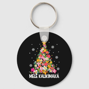 Hawaiian Floral Christmas Tree Mele Kalikimaka Tro Keychain