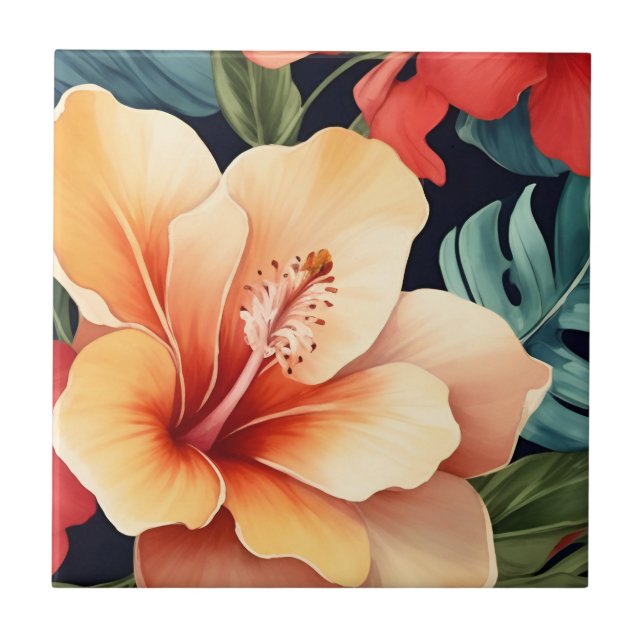 Hawaiian Floral Hibiscus Flower Tile (Front)