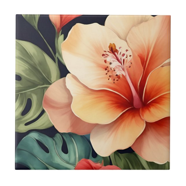 Hawaiian Floral Hibiscus Flower Tile (Front)