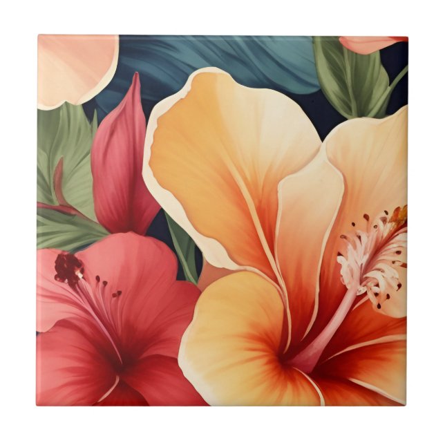 Hawaiian Floral Hibiscus Flower Tile (Front)