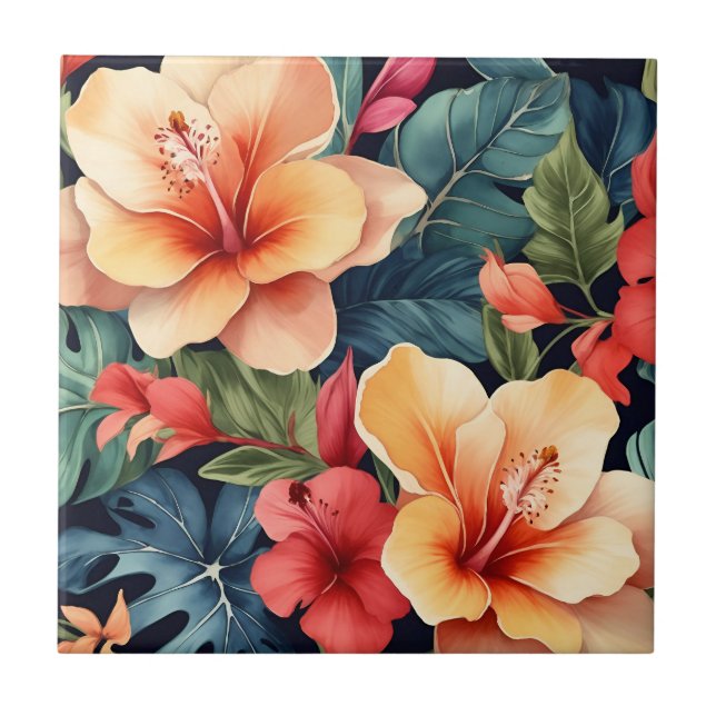 Hawaiian Floral Hibiscus Flowers Tile (Front)