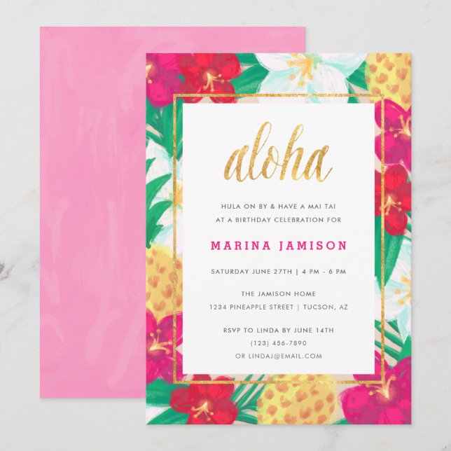 Hawaiian Florals Tropical Party Invitations (Front/Back)