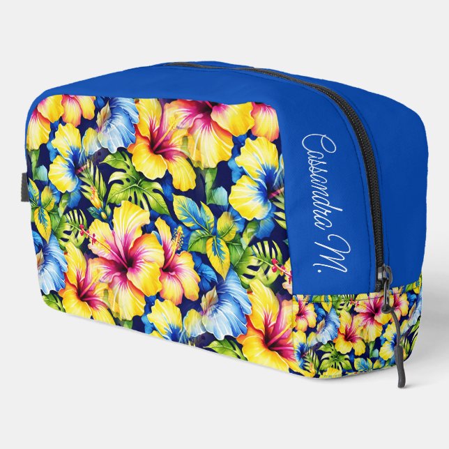 Hawaiian Flowered Pattern Custom Personalized Dopp Kit (Right Corner)