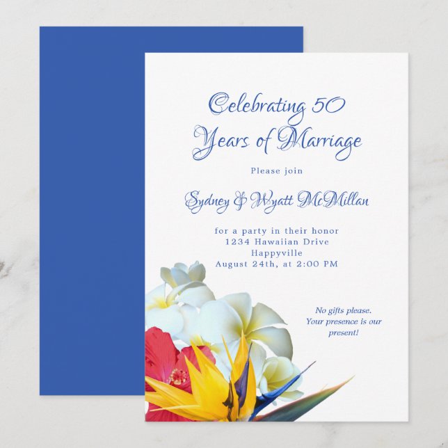 Hawaiian Flowers Bouquet Anniversary Party Invitation (Front/Back)