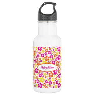 Hawaiian Flowers Cute Kids Water Bottle with Name