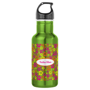 Hawaiian Flowers Cute Kids Water Bottle with Name