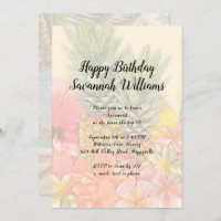 Hawaiian Flowers Pineapples Birthday Party Invite