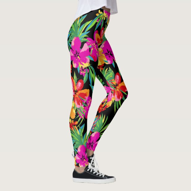 Hawaiian Flowers Your Background Colour Leggings (Right)