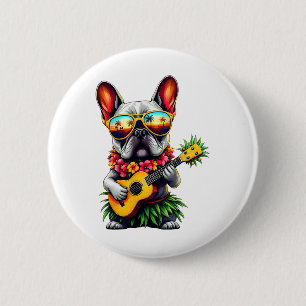 Hawaiian French Bulldog & Pineapple Ukulele Su 2 Inch Round Button
