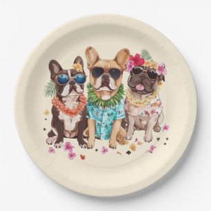 Hawaiian French Bulldogs Flower Lei Paper Plate