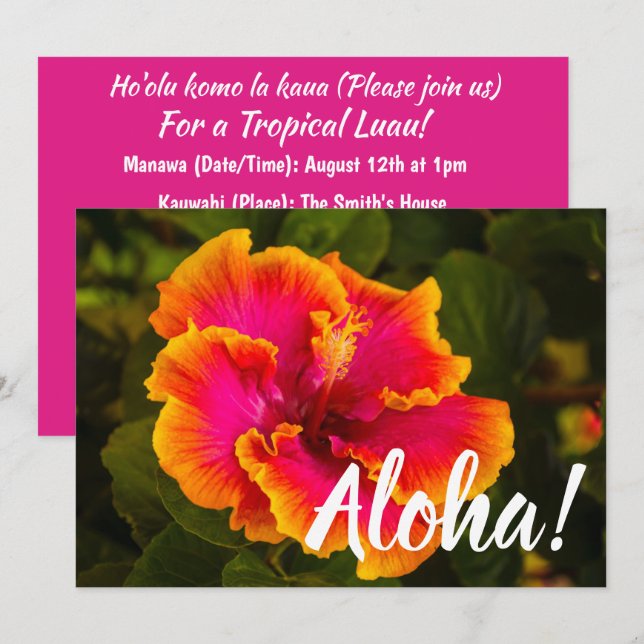 Hawaiian Fuchsia and Orange Hibiscus from Kauai Invitation (Front/Back)