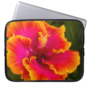 Hawaiian Fuchsia and Orange Hibiscus Wetsuit Laptop Sleeve