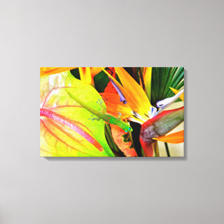 Hawaiian Gecko on Tropical Flowers Canvas Print