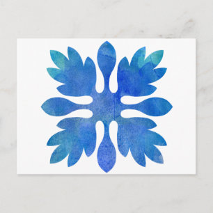 Hawaiian Ginger Quilt Ocean Blue Watercolor Postcard
