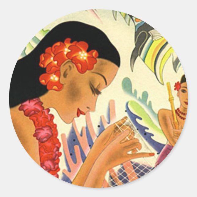 Hawaiian Girl Classic Round Sticker (Front)