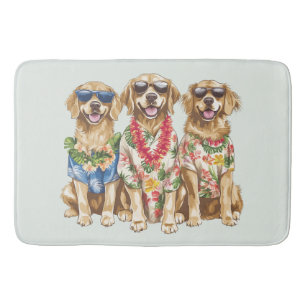 Hawaiian Golden Retriever Dogs Flower Lei Bath Mat